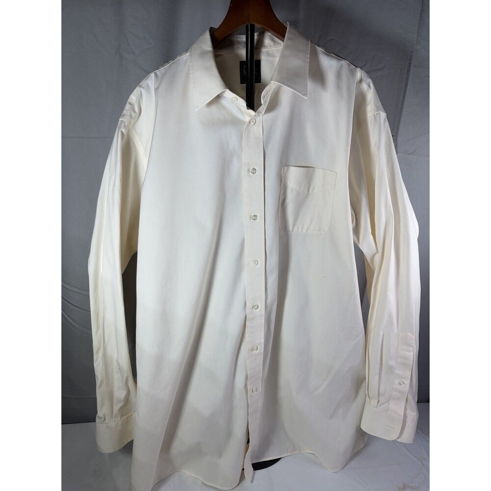 Vtg Jos A Banks Shirt Men's Button Up 18x36 Traveler, Cream Very Nice